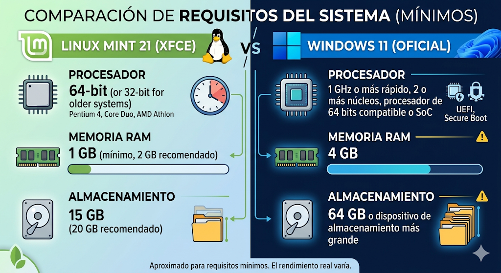 Monitor del sistema en Linux Mint mostrando consumo de RAM y CPU en reposo