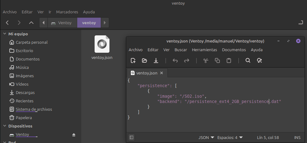 Ventoy configurado con persistencia