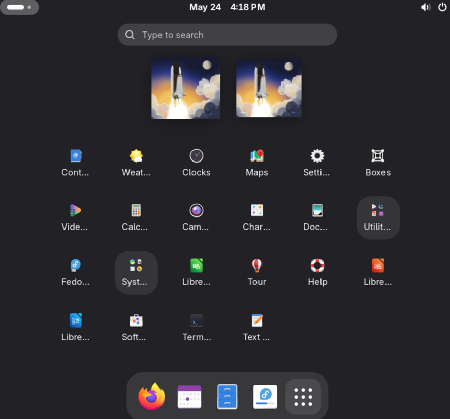 Captura del escritorio de Fedora Workstation