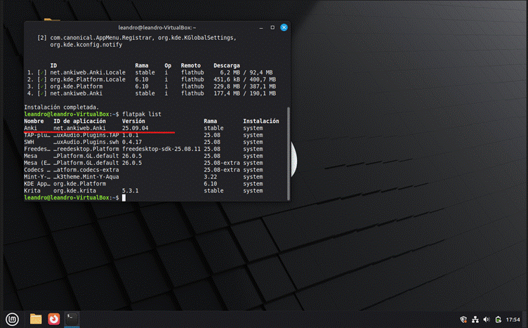 Anki instalada vía Flatpak en Linux Mint