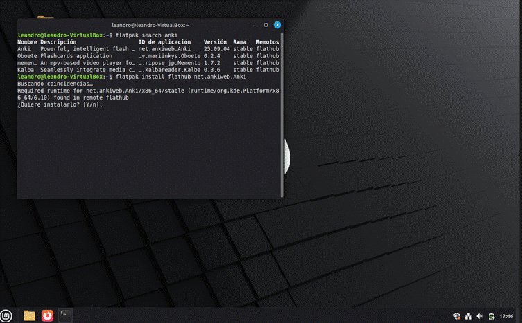 Anki instalada vía Flatpak en Linux Mint