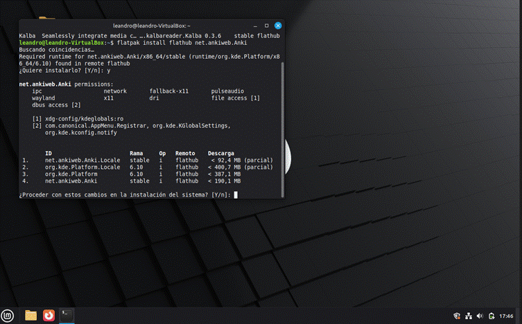Anki instalada vía Flatpak en Linux Mint